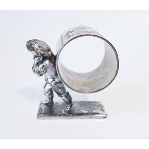 Victorian Silver Plated Napkin Ring Figural Boy Carrying Napkin Ring 1880's